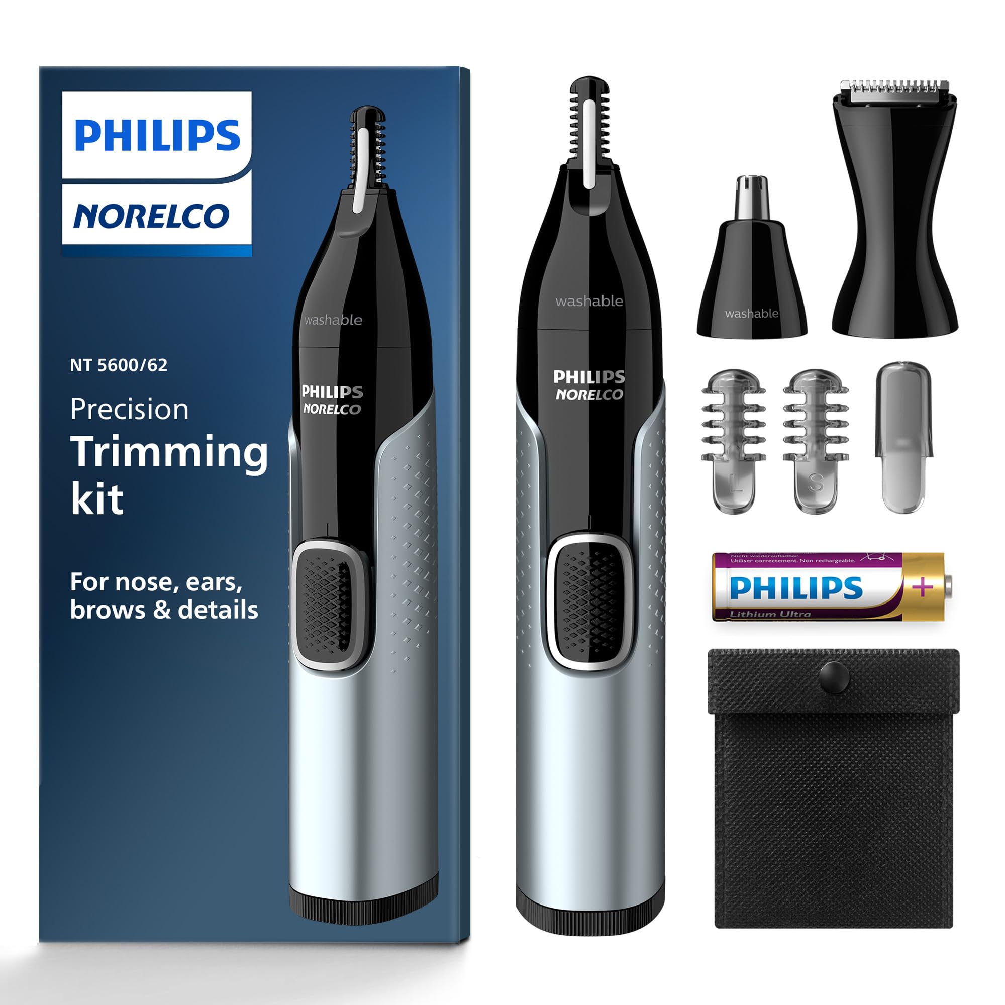 Norelco Philips Nose Trimmer 5000 for Nose, Ears, Eyebrows Trimming Kit, NT5600/62